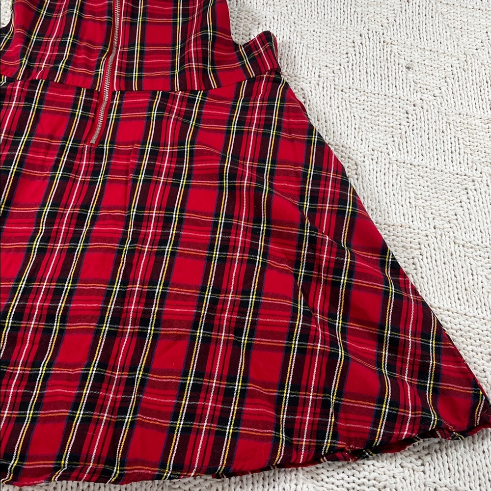 Hot Topic Red/Black Plaid O-Ring Skirtall Overall Zipper Dress - Picture 6 of 16